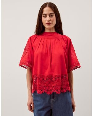 Monsoon Emory Floral Lace Top Red