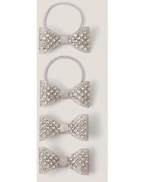 Monsoon 4-pack Rhinestone Bow Hair Bands & Clips Silver - White