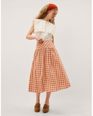 Monsoon Hattie Gingham Midi Skirt Orange - White