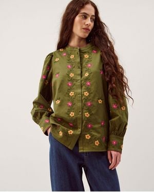 Monsoon Andrea Floral Embroidered Blouse Green - Brown