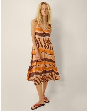 Monsoon Nadia Sleeveless Animal Print Midi Dress Brown - Natural
