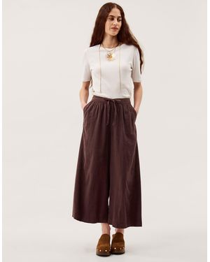 Monsoon Maisie Linen Crop Wide Trousers - Brown