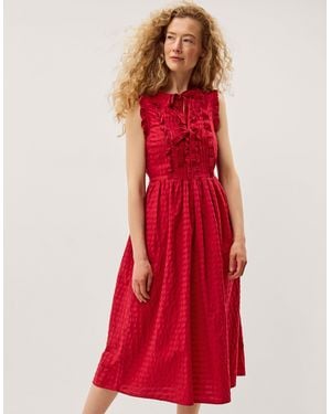 Monsoon Bea Sleeveless Gingham Midi Dress Pink - Red