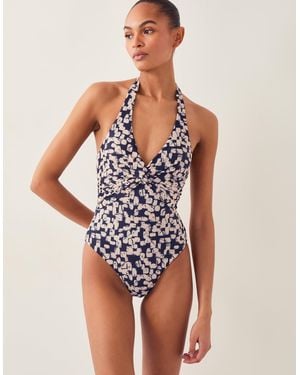 Monsoon Alwena Abstract Print Halter Swimsuit - White