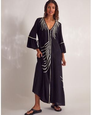 Monsoon Cali Embroidered Leaf Kaftan Dress Black - Blue