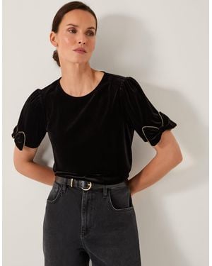 Monsoon Vita Bow Sleeve Velvet T-shirt Black