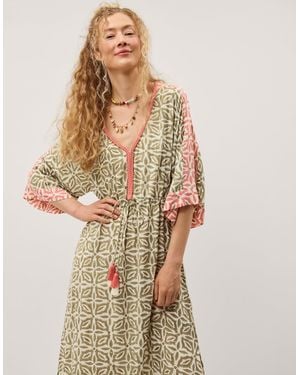 Monsoon Elma Print Midi Beach Dress Green - Natural