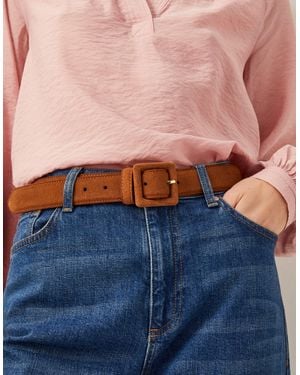 Monsoon Square Buckle Suede Belt Tan - Blue