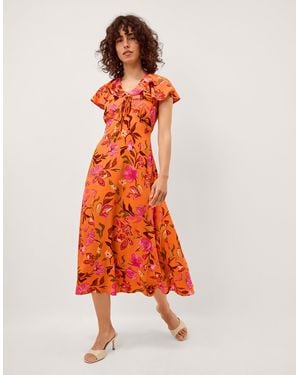 Monsoon Leila Floral Print Midi Dress Orange - Red