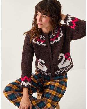 Monsoon X Sarah Corbett-winder Swan Fair Isle Cardigan Brown