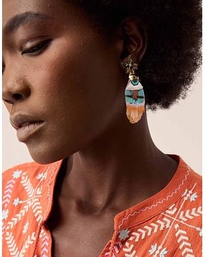 Monsoon Gas Bijoux Sao Gold-plated Rainbow Feather Drop Earrings - Brown