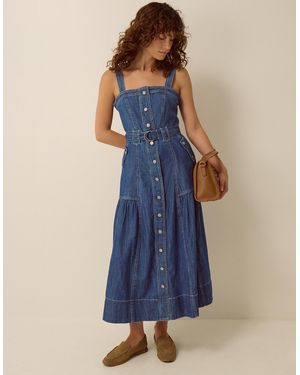 Monsoon Chiara Belted Denim Midi Dress Blue