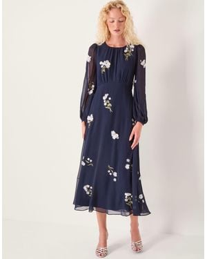 Monsoon Delilah Floral Appliqué Midi Dress - Blue