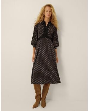 Monsoon Sally Lace Polka Dot Jersey Midi Dress Black