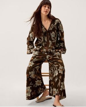 Monsoon Esther Floral Wide Leg Trousers - Brown