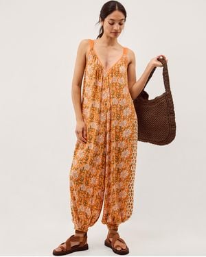 Monsoon Carris Floral Print Jumpsuit Orange
