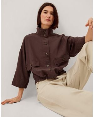 Monsoon Marie Funnel Neck Linen Blend Jacket Brown