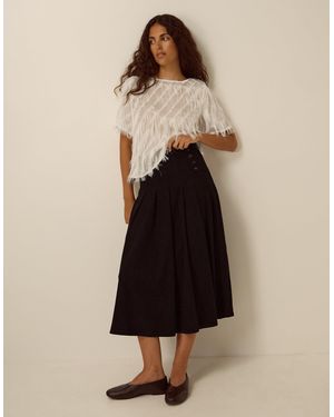 Monsoon Sonja Pleated Corduroy Midi Skirt Black - Natural