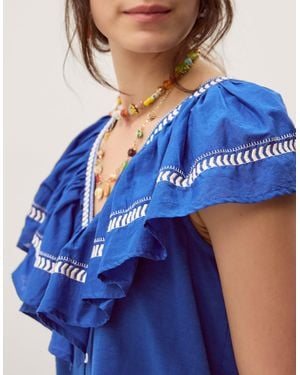 Monsoon Fenn Ruffle Jersey Top - Blue