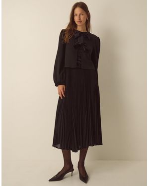 Monsoon Emilee Velvet Bow Pleated Midi Dress Black