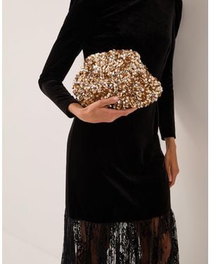 Monsoon Kira Sequin Clutch Bag Gold - Black