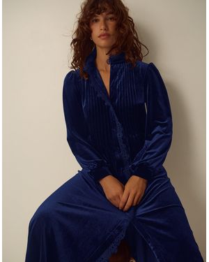 Monsoon Pip Pinktuck Velvet Midi Dress Blue