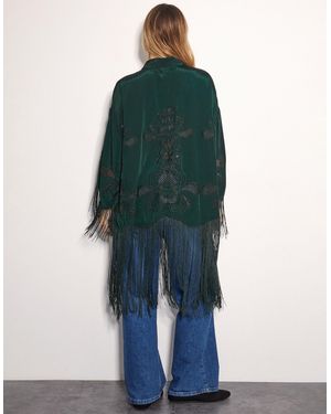 Monsoon East Heba Embroidered Tassel Kimono Green - Blue