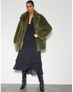 Monsoon Felixa Faux Fur Coat Green - Blue