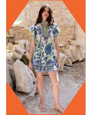 Monsoon Piti Cuiti Pineapple Print Top & Mini Skirt Set Blue