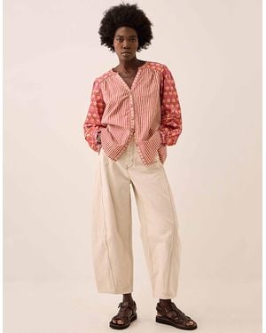 Monsoon East Devyn Hand Block Print Cotton Top Pink - Natural
