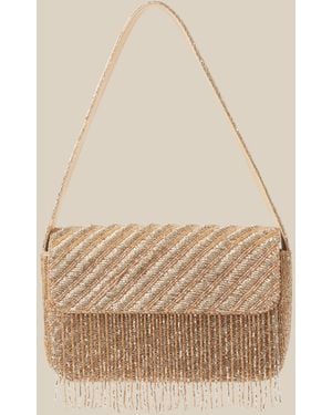 Monsoon Fern Beaded Tassel Shoulder Bag - Natural