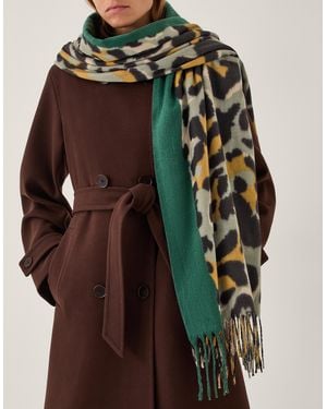 Monsoon Elyse Animal Print Tassel Scarf Green