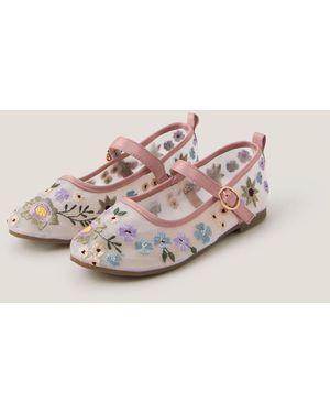 Monsoon Floral Embroidered Ballerina Flats Multi - Natural