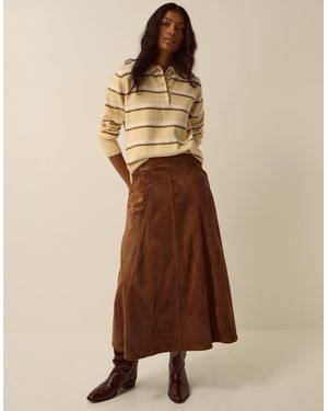 Monsoon Josie Faux Suede Midi Skirt Brown - Natural