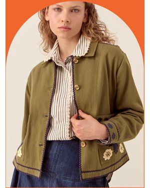 Monsoon East Bella Floral Embroidered Jacket Green