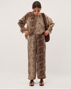 Monsoon Pippa Animal Print Harem Trousers Green - Brown