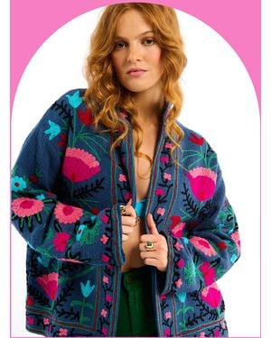 Monsoon Wild Tiger Floral Embroidered Jacket Blue