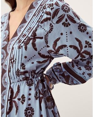 Monsoon Thalia Palm Print Midi Dress Blue