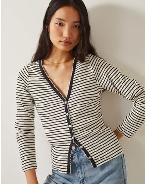 Monsoon Sil Stripe Jersey Cardigan Ivory - White