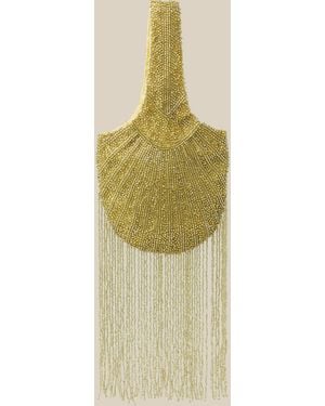 Monsoon Scarlet Beaded Fringe Clutch Bag - Green