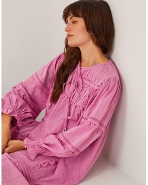 Monsoon Cosima Pintuck Broderie Mini Dress Purple - Pink