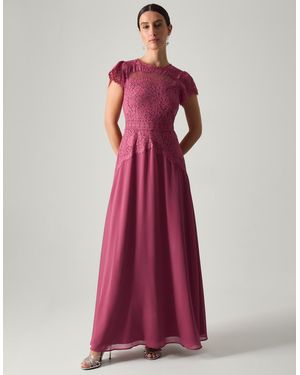 Monsoon Monike Short Sleeve Lace Bridesmaid Dress - Red