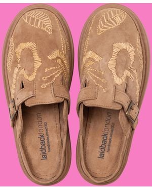 Monsoon Laidback London Embroidered Suede Clogs Camel - Pink