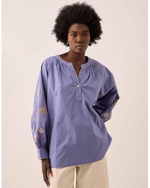 Monsoon East Anyar Embroidered Cotton Blouse Blue - Purple