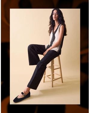 Monsoon Clemence Gianna Jacquard Wide Leg Trousers Black