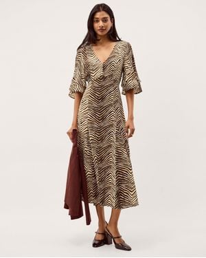 Monsoon Pippa Animal Print Midi Dress Green - Natural