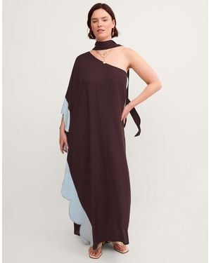Monsoon Callie Thorpe X One-shoulder Scallop Kaftan Dress & Scarf Brown - Purple