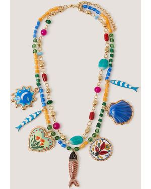 Monsoon Fish Charm Bead Layered Necklace - Blue