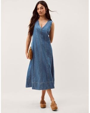 Monsoon Tessa Sleeveless Denim Midi Dress Blue