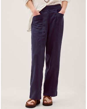 Monsoon Lucy Short Straight Leg Linen Trousers Blue - Purple